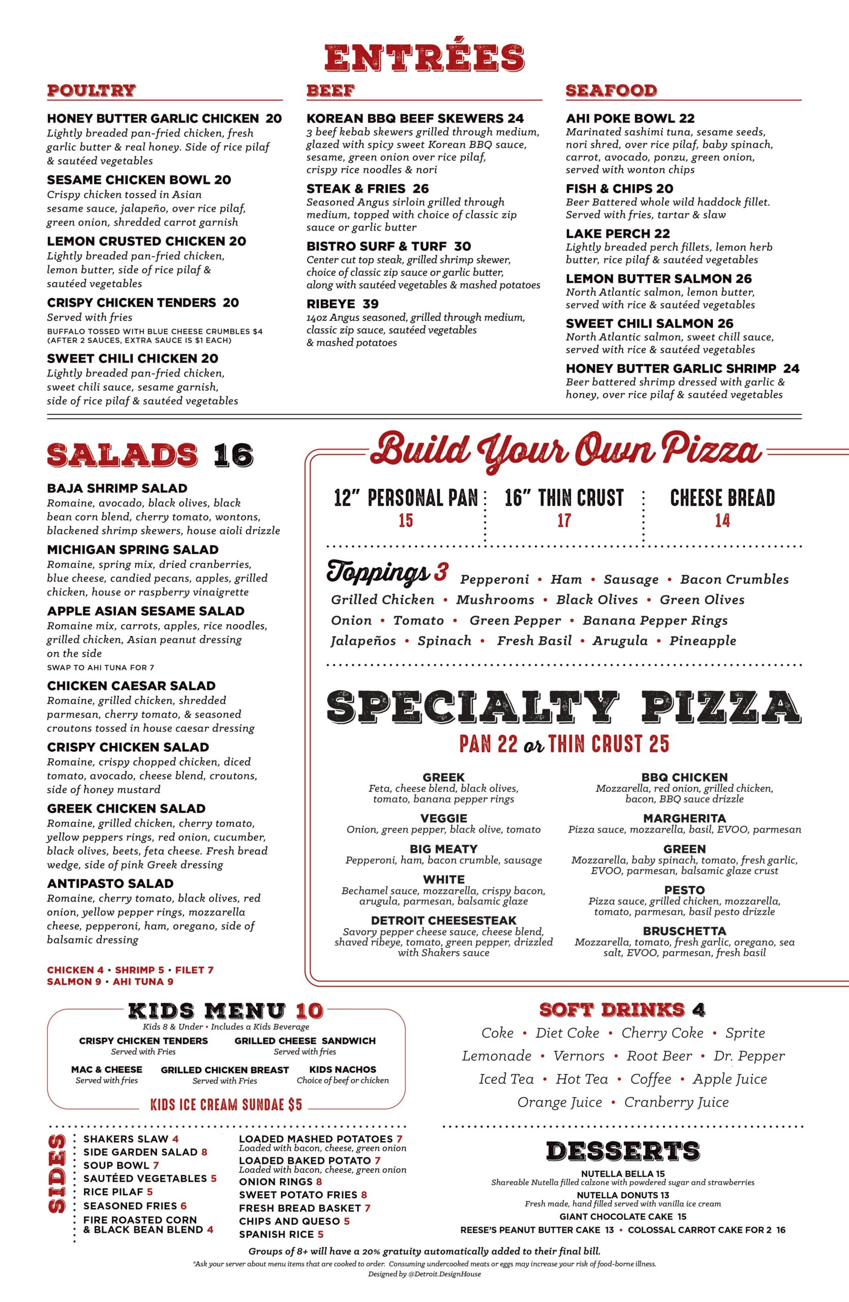 Carry Out Menu - Shakers Bar and Grill